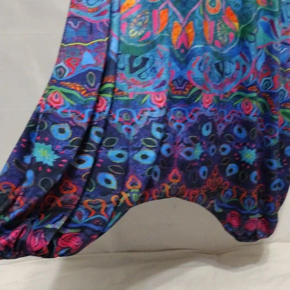 Colorful Boho Drop Crotch Harem Jumpsuit Womens Racerback Festival Yoga Romper L - Picture 7 of 12